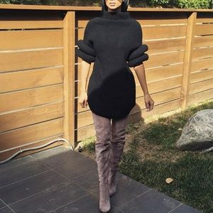 Black sweater dress with rolled sleeves